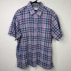 ORVIS Shirt‎ Mens L Blue Red Plaid Short Sleeve Button Preppy Career Dad Outdoor